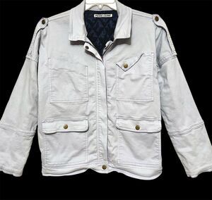 Vintage Y2K Pierre Darre Trucker Cargo Jacket L Light White Grey